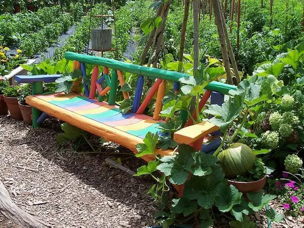 Colorful backyard bench