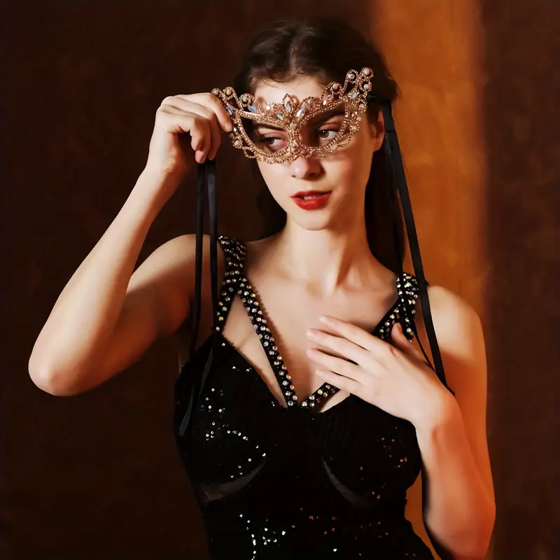 Lady dressed for Christmas masquerade