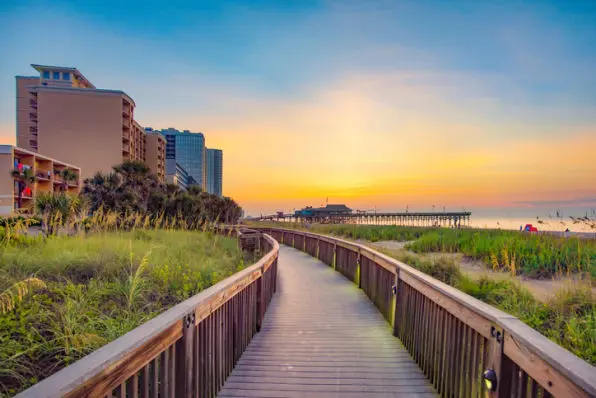 Beach scene along boardwalk
